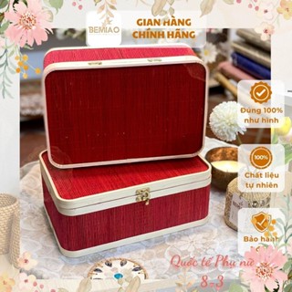 Giỏ tre vuông đựng quà BEMIAO có nắp cài khóa, Giỏ quà Tết, Hộp quà mây tre đan tinh xảo độc đáo