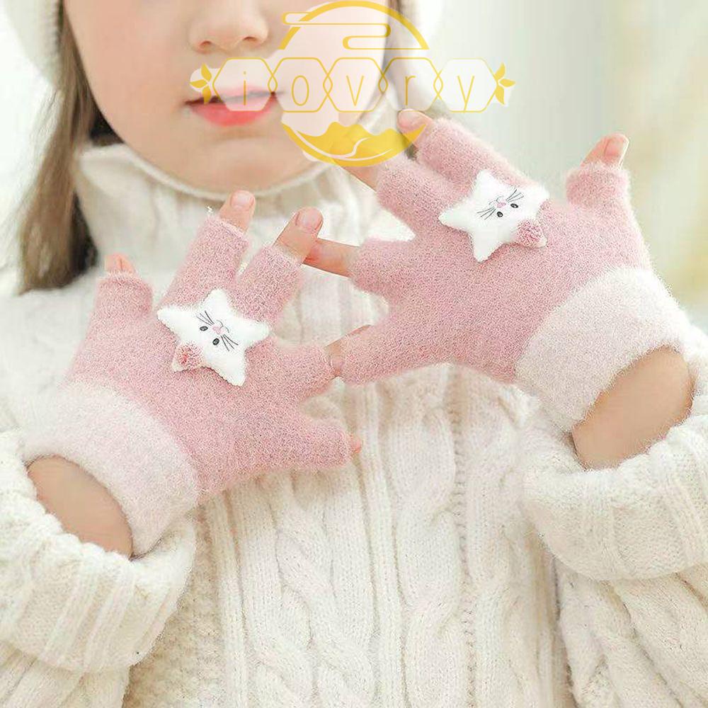 Găng Tay Len Hở Ngón Thời Trang Mùa Đông Cho Bé
