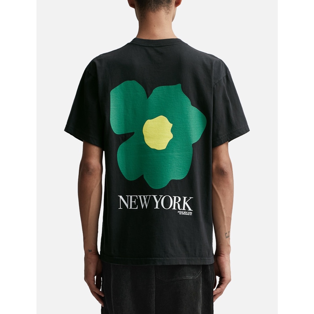 Awake Áo Thun cotton Tay Ngắn Cổ Tròn Dáng Rộng In Hình Hoa Màu Đen Thời Trang Mùa Hè Cho Nam