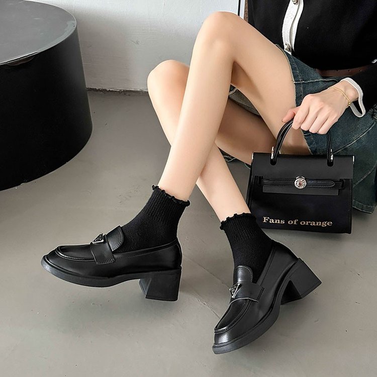 Giày Lười Da pu Mũi Tròn Phong Cách Anh Quốc Thời Trang Cho Nữ