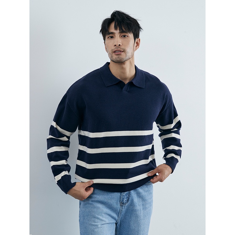 Áo sweater Dệt Kim Tay Dài Kẻ Sọc Màu Sắc Tương Phản Thời Trang Thu Đông Cho Nam