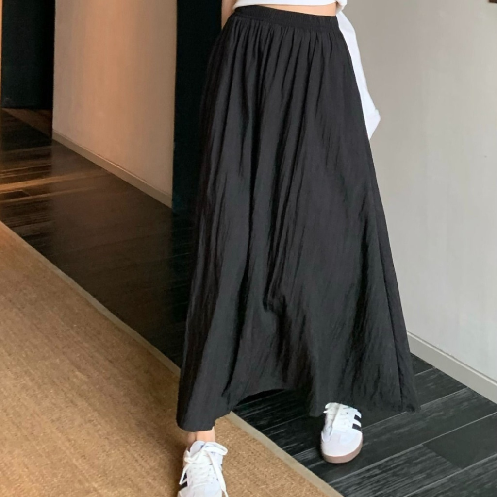 Phong Cách Mới Của Các Nàng Nếp Gấp Mùa Hè Váy Dài Vừa Phải Chân Váy Chữ A Lưng Cao