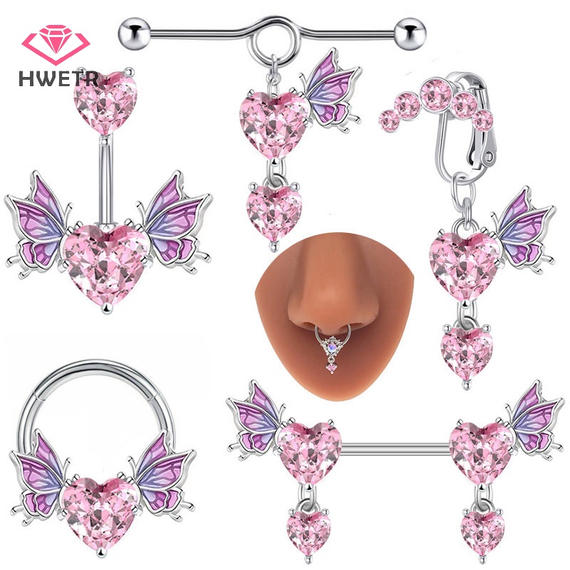 Khuyên rốn/ mũi/ tai HWETR bằng thép không gỉ hình cánh bướm/ trái tim mới