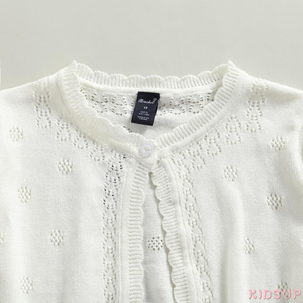 Áo Khoác cardigan Dệt Kim Tay Dài Cổ Tròn Cài Nút Dễ Thương Cho Bé Gái 1 Tuổi