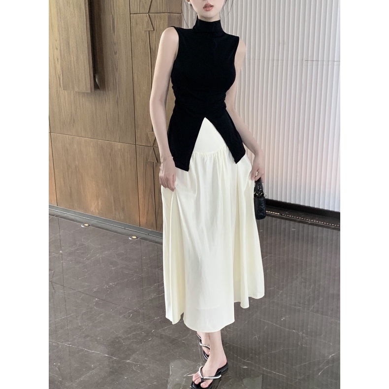 Set áo zip mix chân váy dài xoè siêu xinh phong cách hàn quốc