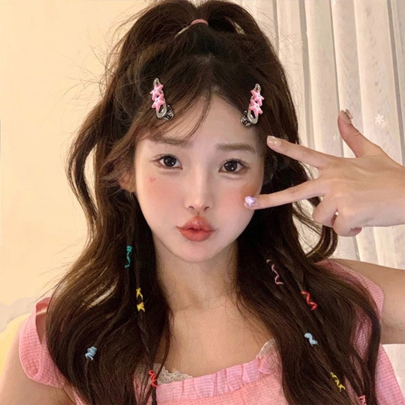 Set 7 Kẹp Tóc Kim Loại Hình Ngôi Sao / Trái Tim Đính Đá Thời Trang Cho Nữ y2k