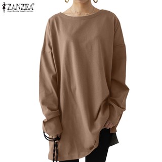 Zanzea Áo Thun Nữ Dài Tay Cổ Tròn Xẻ Tà Thời Trang Hàn