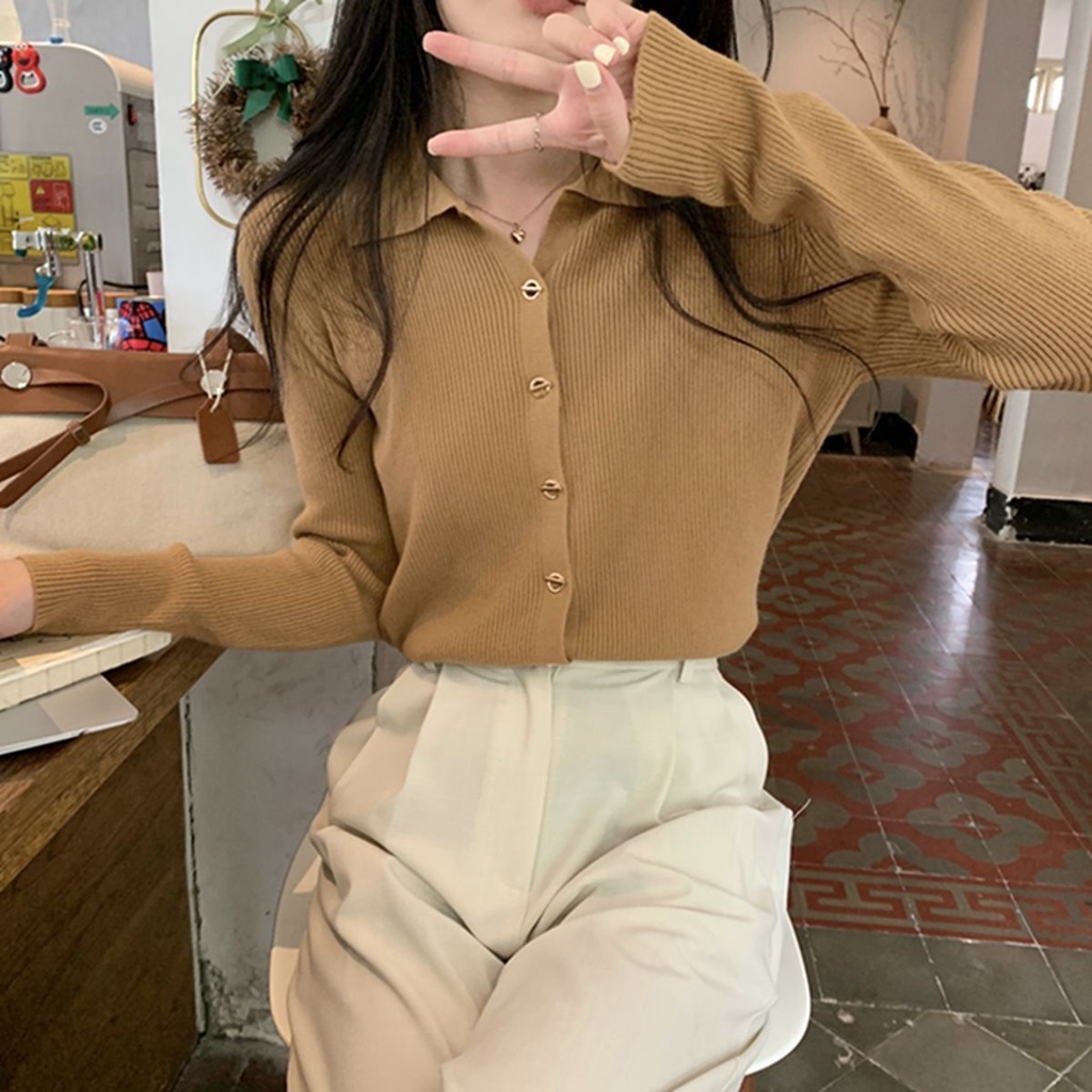 Áo Khoác cardigan Dệt Kim Tay Dài Dáng Ôm Phong Cách retro Dành Cho Nữ