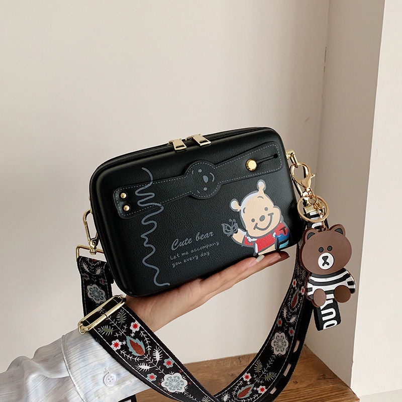 Túi Đeo Chéo Vuông Nhỏ In Họa Tiết Hoạt Hình Phong Cách Hàn Quốc Thời Trang Cho Nữ 10.Vn