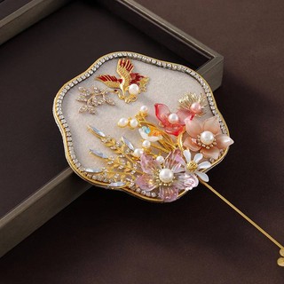 Quạt hoa nhỏ cầm tay đính ngọc trai phong cách trung quốc xiuhe dùng làm đạo cụ chụp ảnh cưới