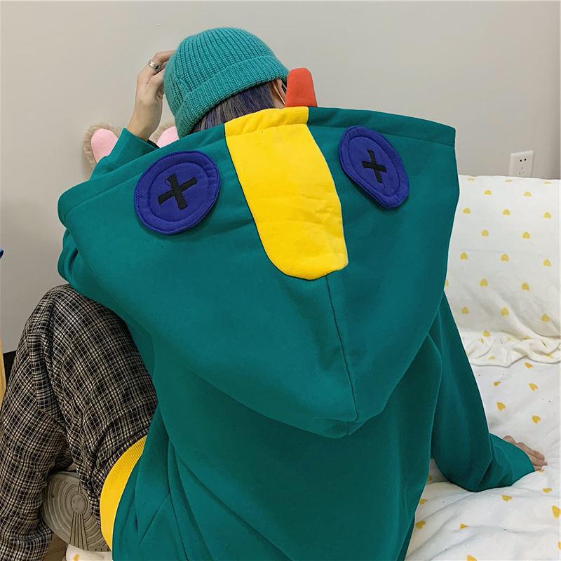 Áo Khoác hoodie Chui Đầu Dáng Rộng Có Khóa Kéo Một Nửa zip Bằng Lông Cừu Xu Hướng Hình Chú Ếch autistic brawl stars lyon