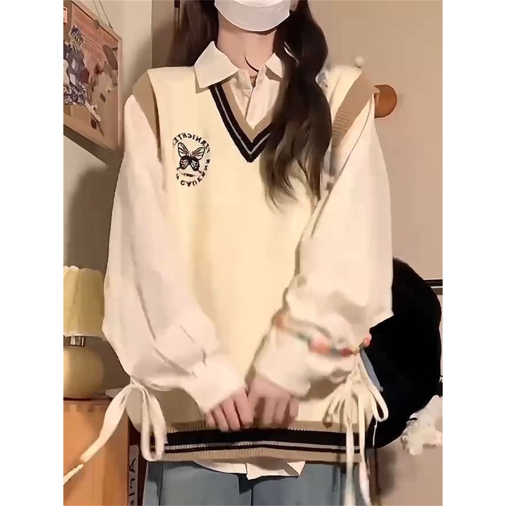 Áo Dệt Kim Sát Nách Thêu Hình Bướm Dễ Thương Cho Nữ Sinh