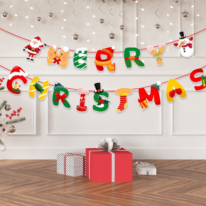 Cờ Treo Trang Trí Giáng Sinh Hình Ông Già Noel Tuần Lộc Hoạt Hình
