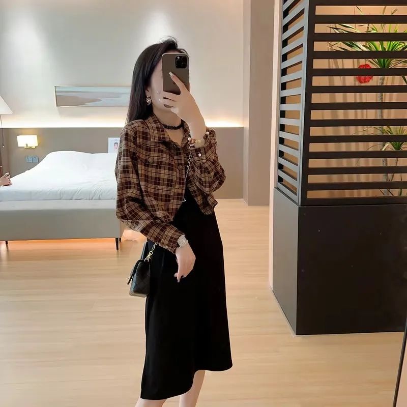 Áo Khoác Sơ Mi Ngắn Tay Dài Họa Tiết Kẻ Sọc Thời Trang Xuân Thu Phong Cách Mới 2023