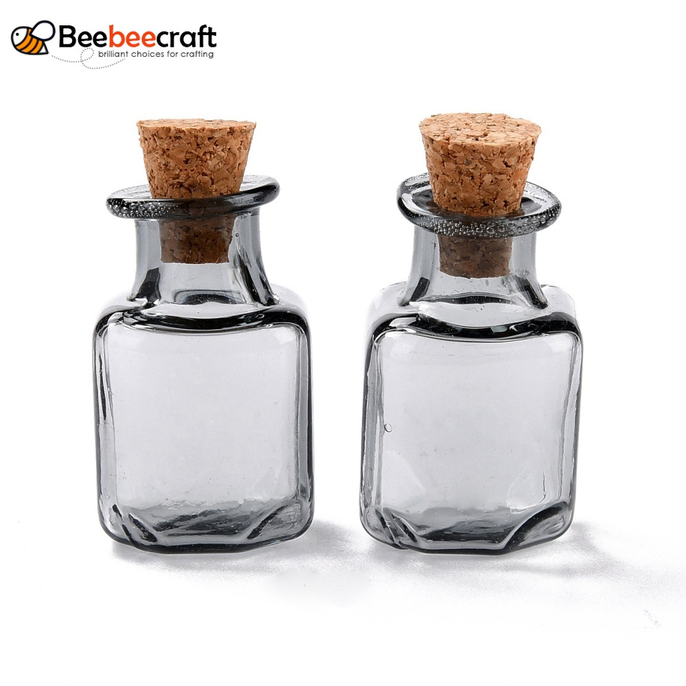 Set 10 Lọ Điều Ước Hình Vuông Bằng Thủy Tinh Rỗng Màu Xám Đậm Kích Thước 1.4x1.4x2.3cm Dùng Trang Trí diy