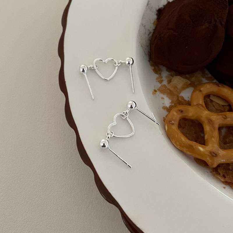 JOJO COCO Bông Tai Mạ Bạc 925 Hai Lớp Hình Trái Tim Phong Cách Hàn Quốc Cho Nữ