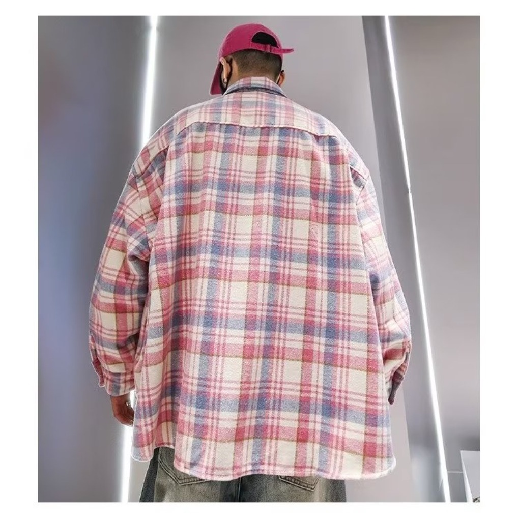 Áo Sơ Mi Caro Tay Dài Dáng Rộng Thời Trang Hàn Quốc Mới Cho Nam Nữ