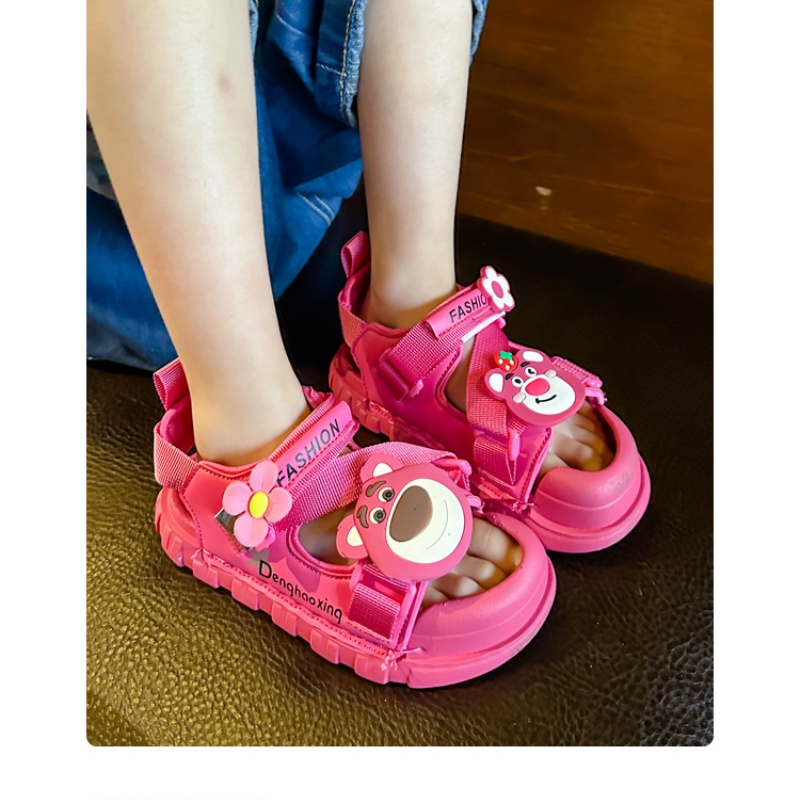 Xăng đan Thoáng Khí Thoải Mái In Họa Tiết Hoạt Hình Dâu Tây / Gấu Dễ Thương Cho Bé Gái