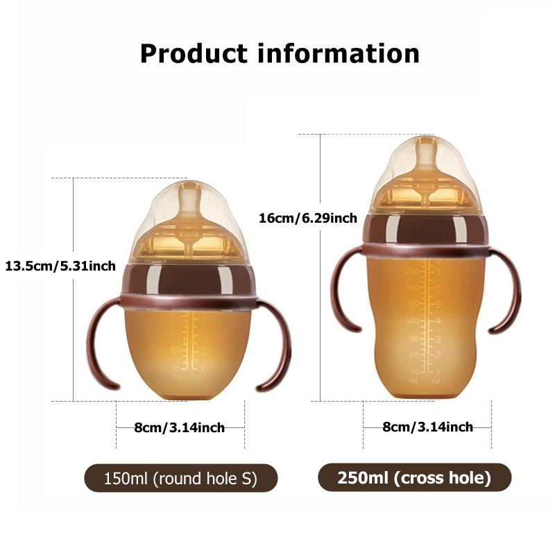 Bình sữa không BPA 150ml 250ml có tay cầm bằng silicon màu nâu cho trẻ sơ sinh