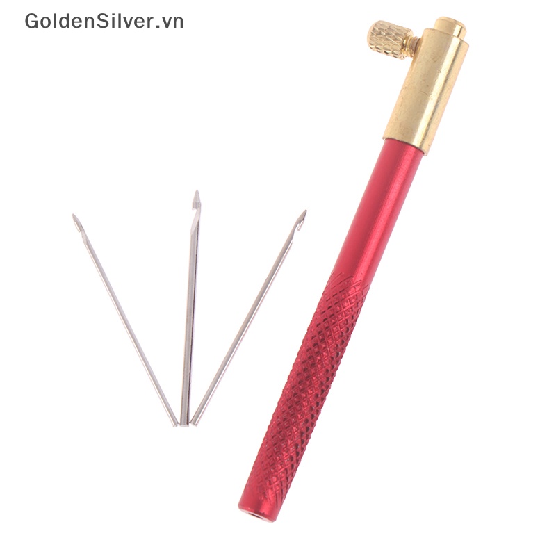 Dụng Cụ Móc Len Màu Vàng Bạc Kèm 3 Kim Móc Thêu Kiểu Pháp vn