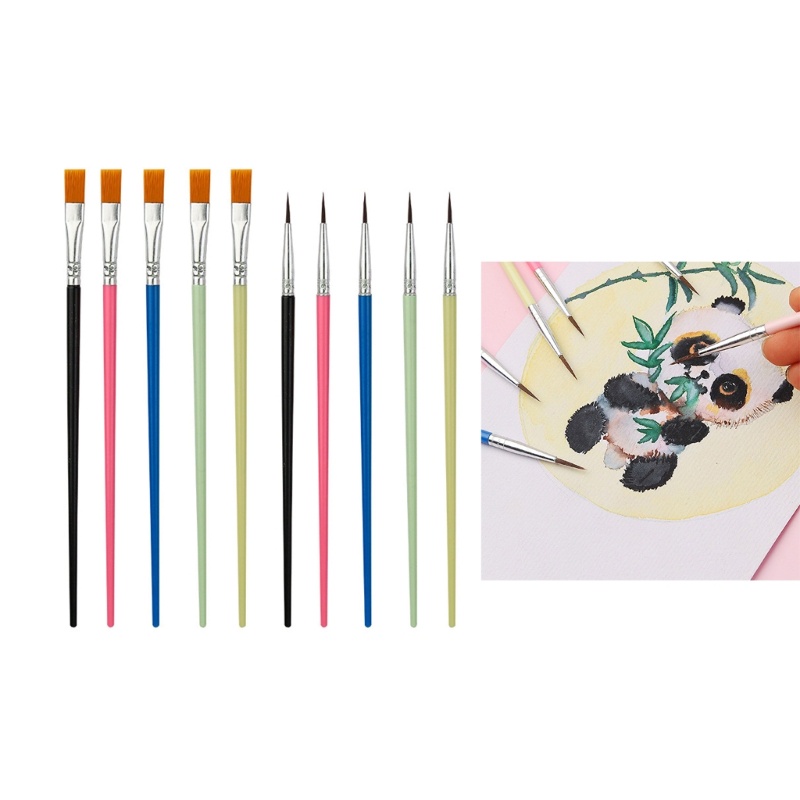 HAI Paint Brush 10 Chiếc Tròn Flat Tip Paintbrushes Nylon Hair Artist Art Paint Brush