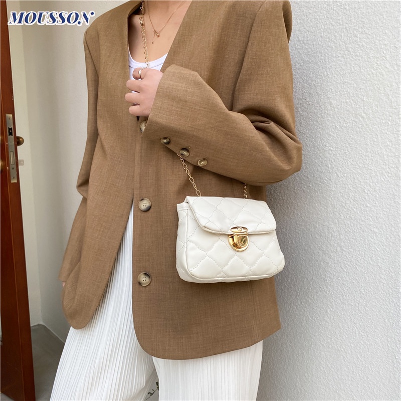 MOUSSON Túi Đeo Chéo Hình Vuông Cỡ Nhỏ Phối Dây Đeo Sợi Xích Thời Trang Sang Trọng Cho Nữ