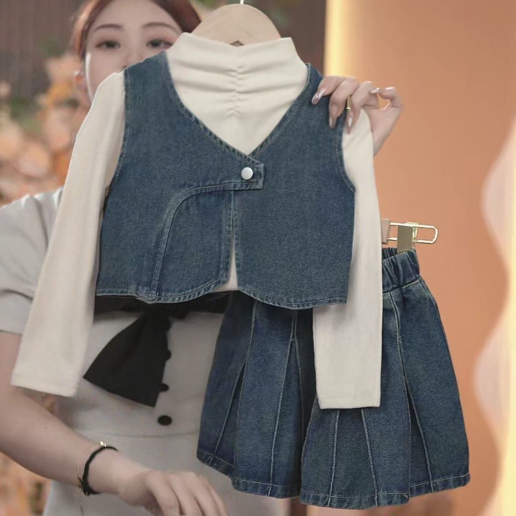 Set Đồ denim Ba Món Phong Cách Hàn Quốc Thời Trang Mùa Thu Mới 2023 Cho Bé Gái