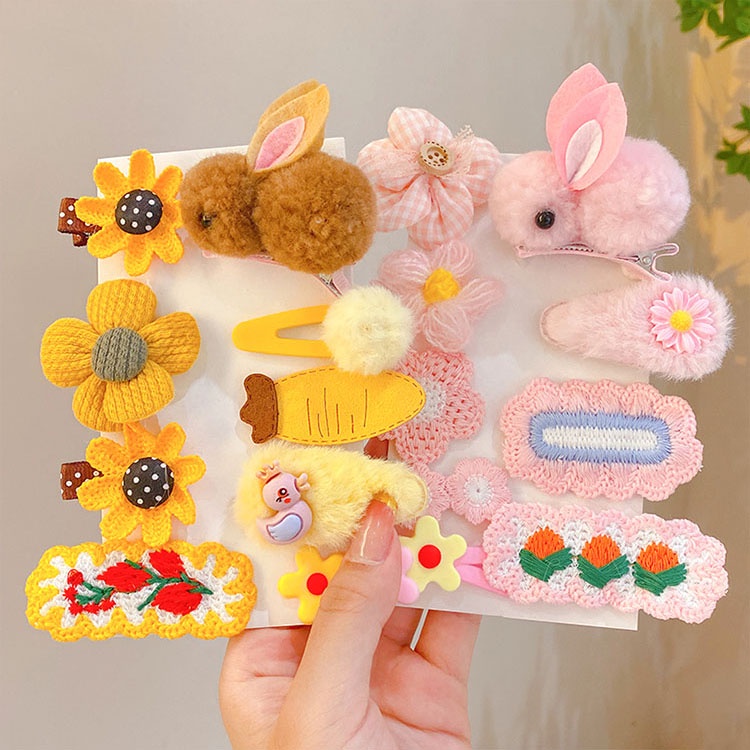 Bộ Kẹp Tóc Đính Nơ Họa Tiết Hoạt Hình Phong Cách Hàn Quốc Cho Bé Gái