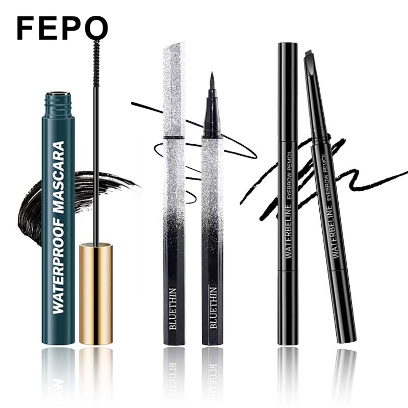 FEPO set Bút Kẻ Mắt + mascara Làm Dày / Cong Mi Chống Nước Lâu Trôi 3 Màu