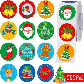 Bộ 500 nhãn dán trang trí giáng sinh tự dính hình tròn diy