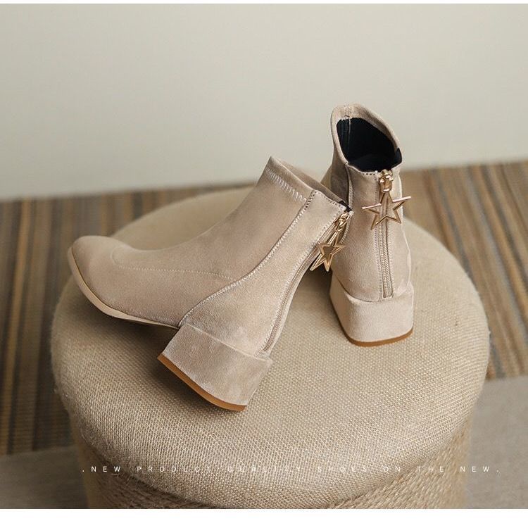 Giày Bốt martin Da Lộn Gót Dày Thoáng Khí Phối Khóa Kéo Sau Phong Cách Anh Quốc Thời Trang Thu Đông 2023