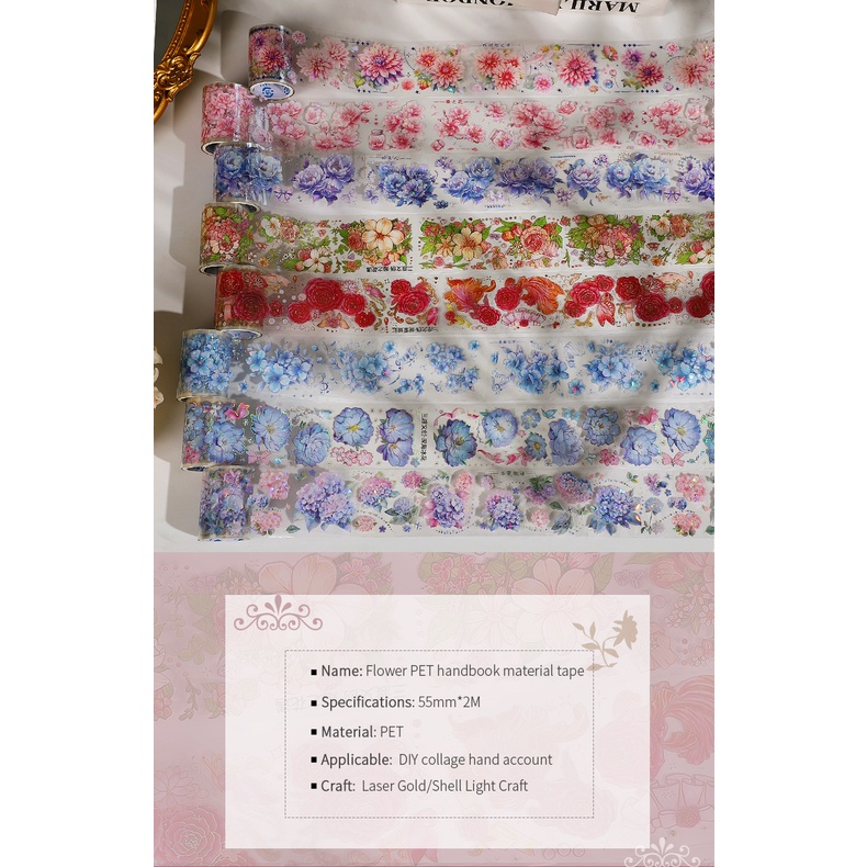 Cuộn Băng Dính 55mm * 200cm Họa Tiết Vỏ Sò / Hoa Phong Cảnh diy Sáng Tạo Trang Trí Phong Cảnh