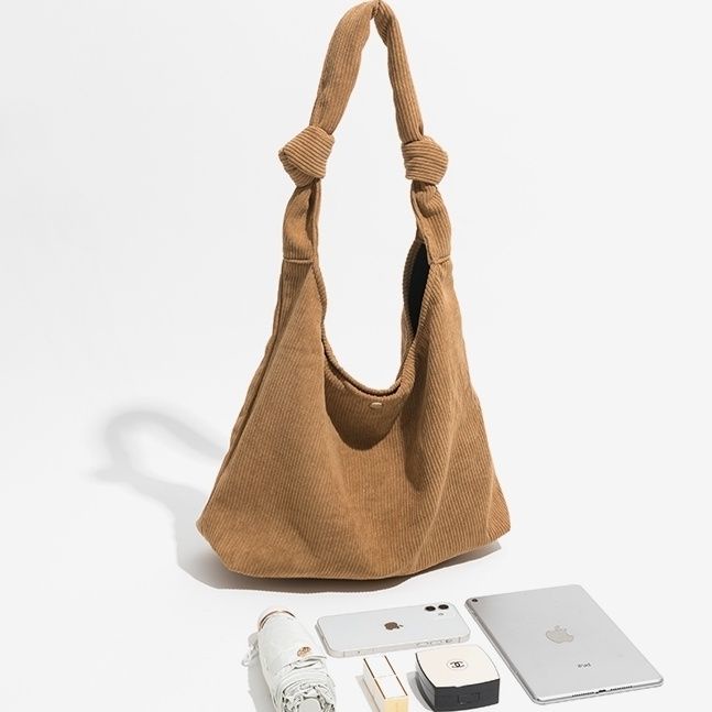 Túi tote Đeo Vai Vải Nhung Kẻ Kích Thước Lớn Màu Cam Phong Cách Hàn Quốc Đơn Giản Dành Cho Nữ