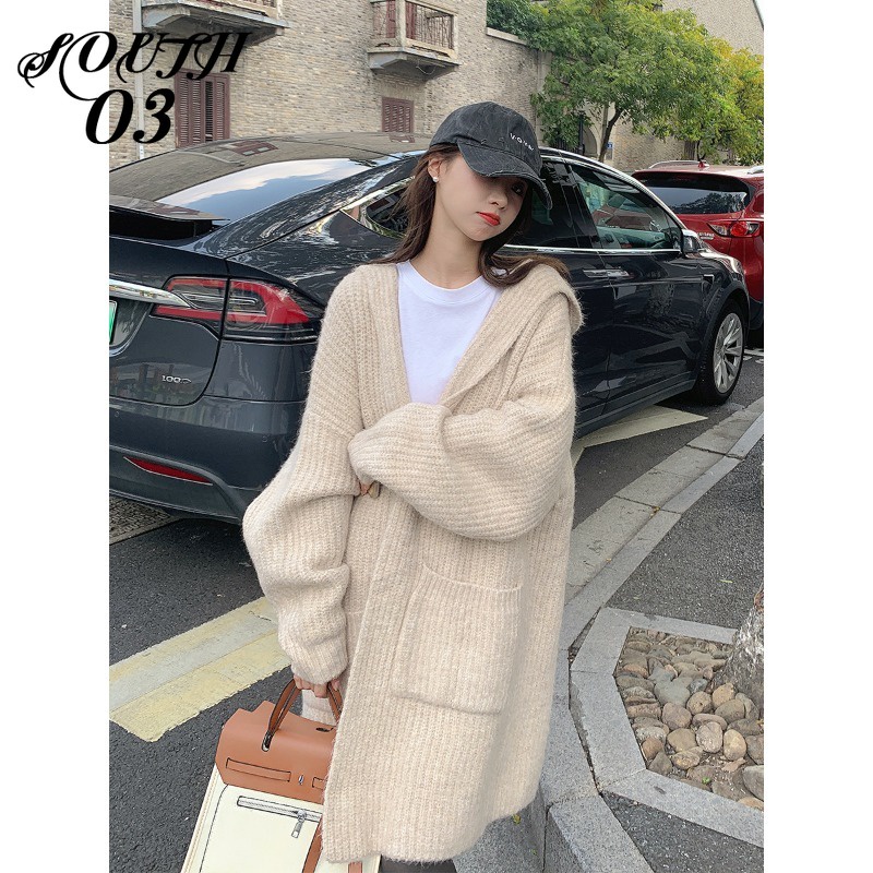 Áo Khoác cardigan Dệt Kim Có Mũ Trùm Phong Cách Hàn Quốc Thời Trang Thu Đông Hàng Mới Dành Cho Bạn Nữ