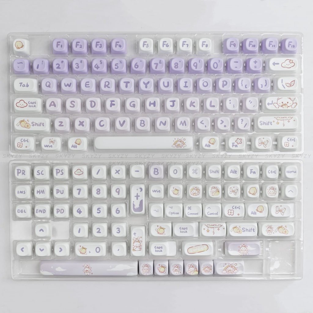 Gradient Thỏ Tím Keycaps MOA Profile Hoạt Hình Dễ Thương PBT DYE SUB Bàn Phím Cơ Keycap