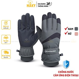 Găng tay phao nam nữ chống nước lót lông cao cấp giữ ấm mùa đông HAKY052, thiết kế thời trang, cảm ứng điện thoại mượt