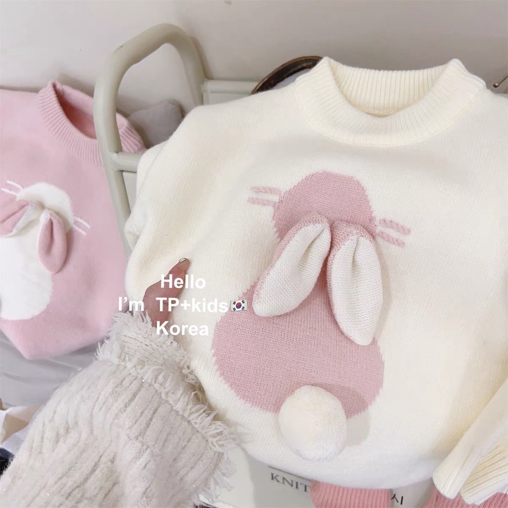 Bộ Áo sweater Dáng Rộng Kẻ Sọc + Quần Legging Hình Thỏ Dễ Thương Thời Trang Thu Đông Phong Cách Hàn Quốc Cho Bé Gái