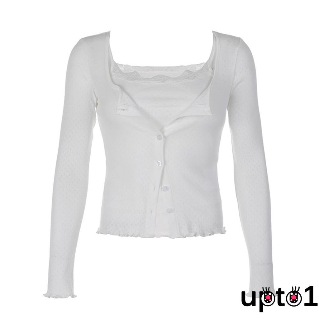 Áo Khoác cardigan Tay Dài Màu Sắc Đơn Giản + Áo Hai Dây Phối Ren Thời Trang Cho Nữ