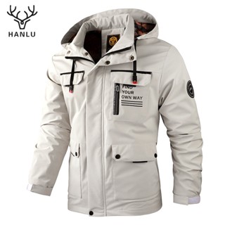Áo khoác thể thao HANLU có mũ trùm màu trơn giữ ấm thoải mái chống gió cho nam