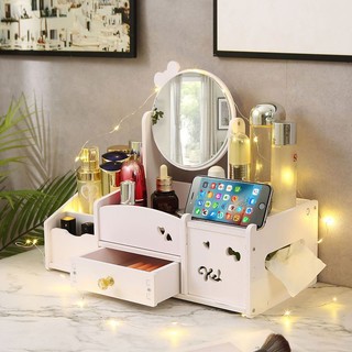 Mirror Makeup Mirror with Storage Box Desktop Portable Portable Princess Student Light Luxury Dormitory Large Size Desktop Vanity Mirror 7arl