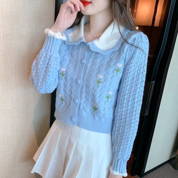 Áo Khoác cardigan Dệt Kim Tay Dài Cổ Búp Bê Thời Trang Mùa Thu Mới 2023 Dành Cho Bạn Nữ