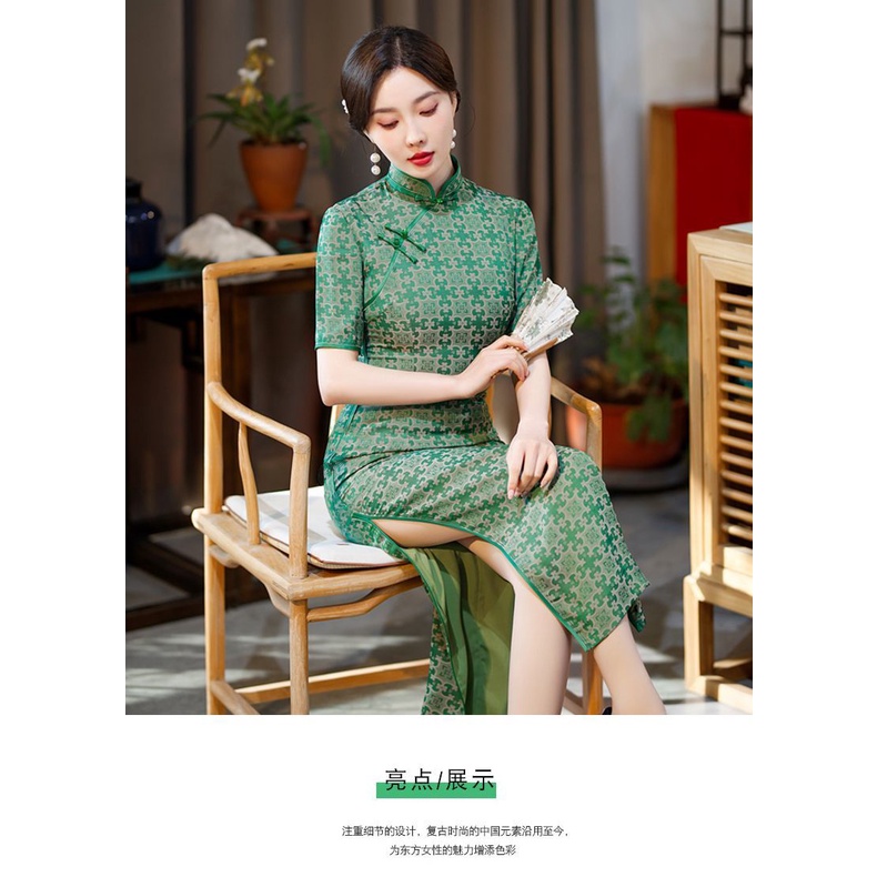 Sườn Xám Cách Tân Dáng Dài Thiết Kế Mới Xinh Xắn Thời Trang Dành Cho Mùa Hè