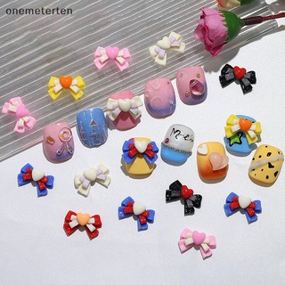 Rten set 6 phụ kiện trang trí móng tay diy hình nơ đính đá ba chiều màu hồng dễ thương
