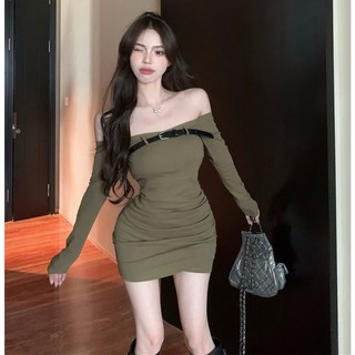 Đầm Tay Dài Cổ Chữ V Dáng Ôm Gợi Cảm Cho Nữ