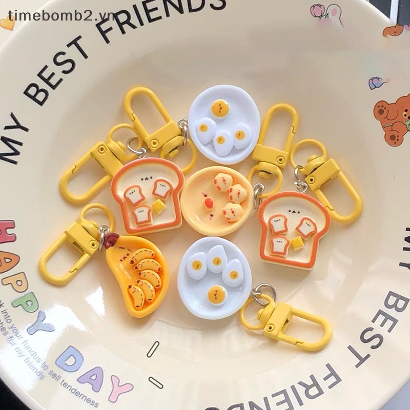 Móc Khóa Trang Trí Ba Lô / Túi Xách Hình Bánh Mì Trứng / Chuối Hoạt Hình Sáng Tạo Dễ Thương ~
