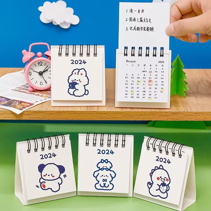 Lịch Năm 2024 Để Bàn mini Hình Khủng Long Hoạt Hình Dễ Thương