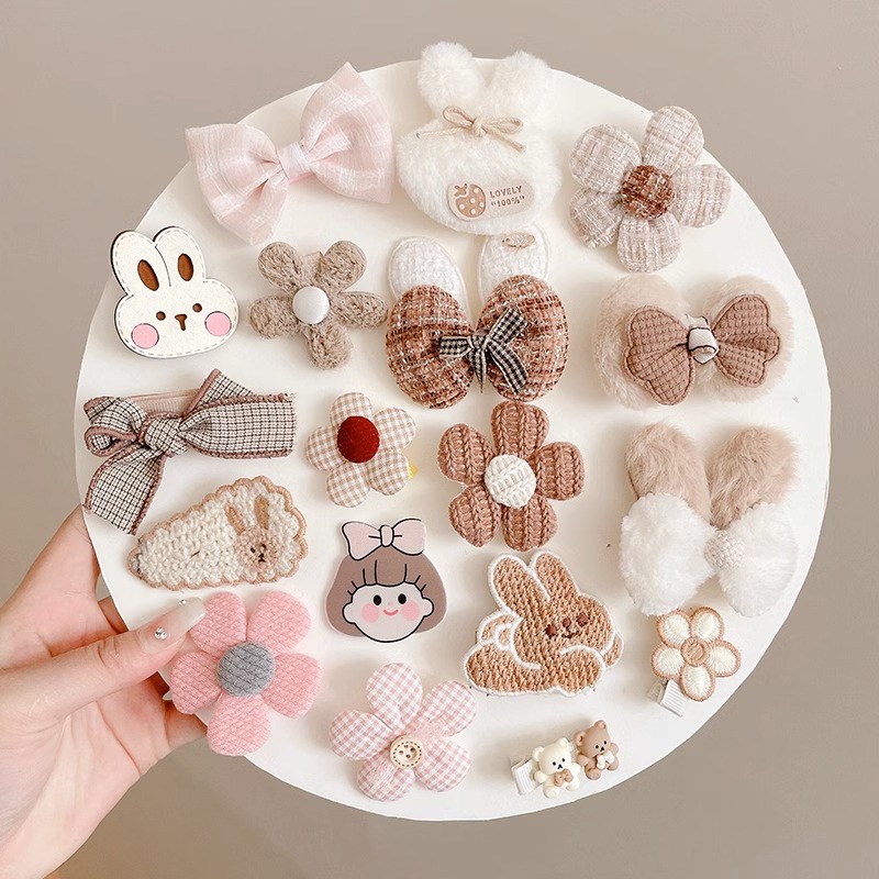 Set 10 Kẹp Tóc Đính Nơ / Bông Hoa Hoạt Hình Kiểu Hàn Quốc Dễ Thương Cho Bé Gái