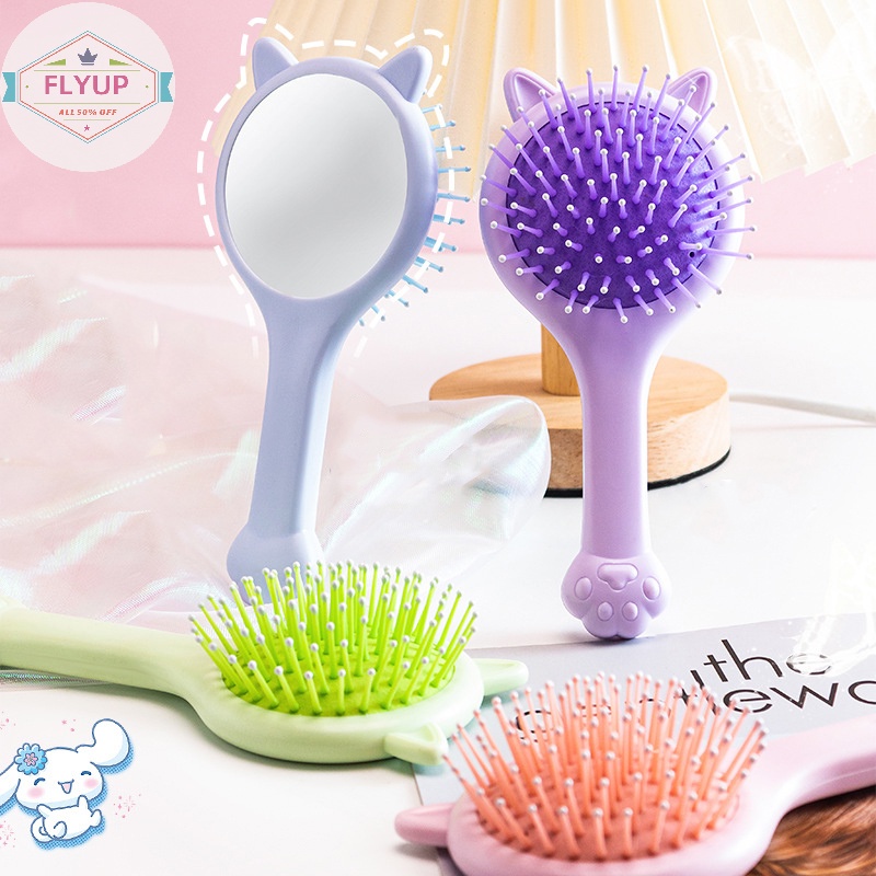 Flyup Lược Chải Tóc mini Hình Tai Mèo Có Gương Trang Điểm Mát Xa Da Đầu Làm Đẹp Cho Nữ vn