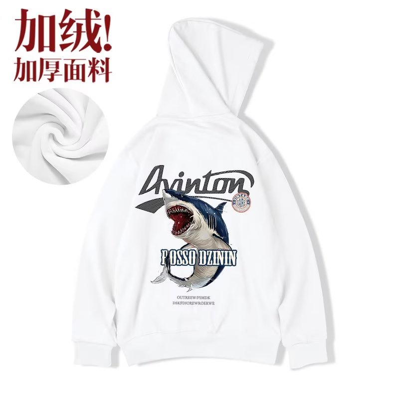 M-8XLáo khoác nam hoodie Cotton Nhung Dày Dặn Tay Dài In Hoạt Hình Cá Mập Kiểu retro Mỹ Thời Trang Mùa Thu Cho Nam Unisex
