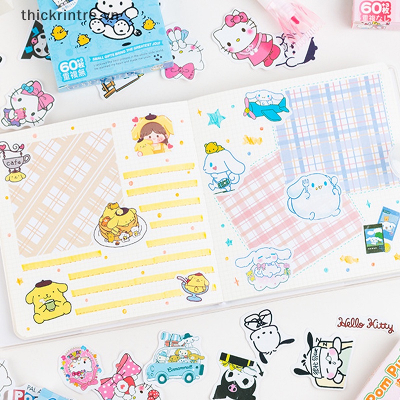 Set 60 Miếng Dán Mèo kitty Dễ Thương Chống Nước Trang Trí Sổ Tay vn